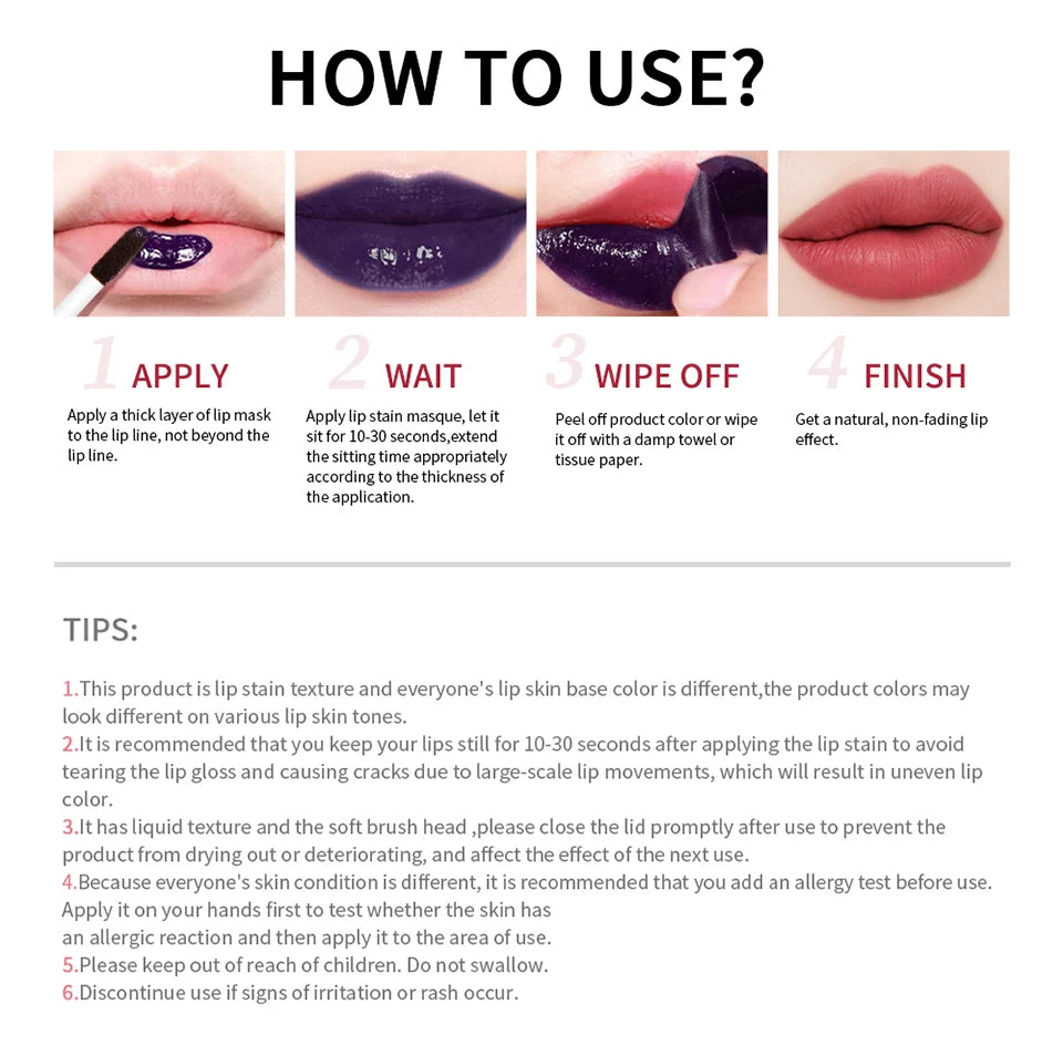 Peel Off Lip Stain – Long Lasting Waterproof Lip Tint (24H Transfer-Proof Color)